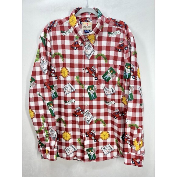 RSVLTS Home Alone Little Nero’s Pizza Shirt Mens 2XL Red Gingham Button Up AOP - Picture 1 of 9